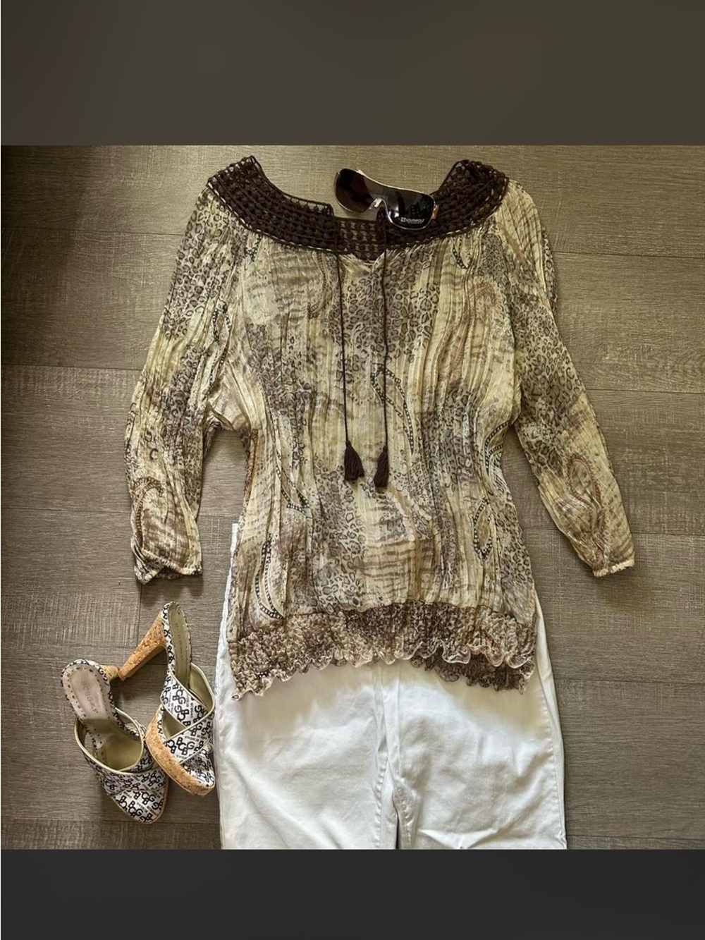 Y2K sheer blouse with leopard print all around